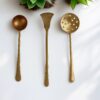 Handmade Traditional Pure Brass Cooking and Serving Spoon Ladle I Pital Golchi I Jhara I Spatula I Set of 3 pcs I Golden