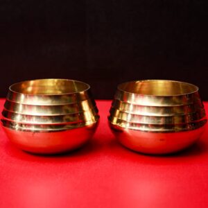 Handcrafted Brass Rice Measuring Cup | Traditional Kalash / Water Pot for Pooja & Ritual Use | Set of 2 pcs | Gold