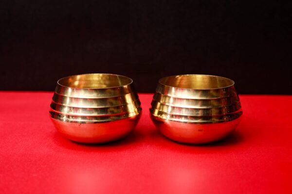 Handcrafted Brass Rice Measuring Cup | Traditional Kalash / Water Pot for Pooja & Ritual Use | Set of 2 pcs | Gold