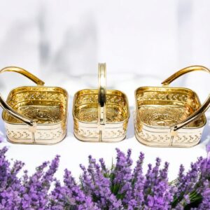 Handcrafted Pure Brass Flower Basket – Traditional Decorative Basket for Puja & Home Décor | Set Of 3