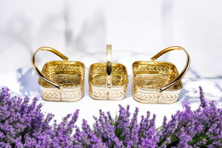 Handcrafted Pure Brass Flower Basket – Traditional Decorative Basket for Puja & Home Décor | Set Of 3