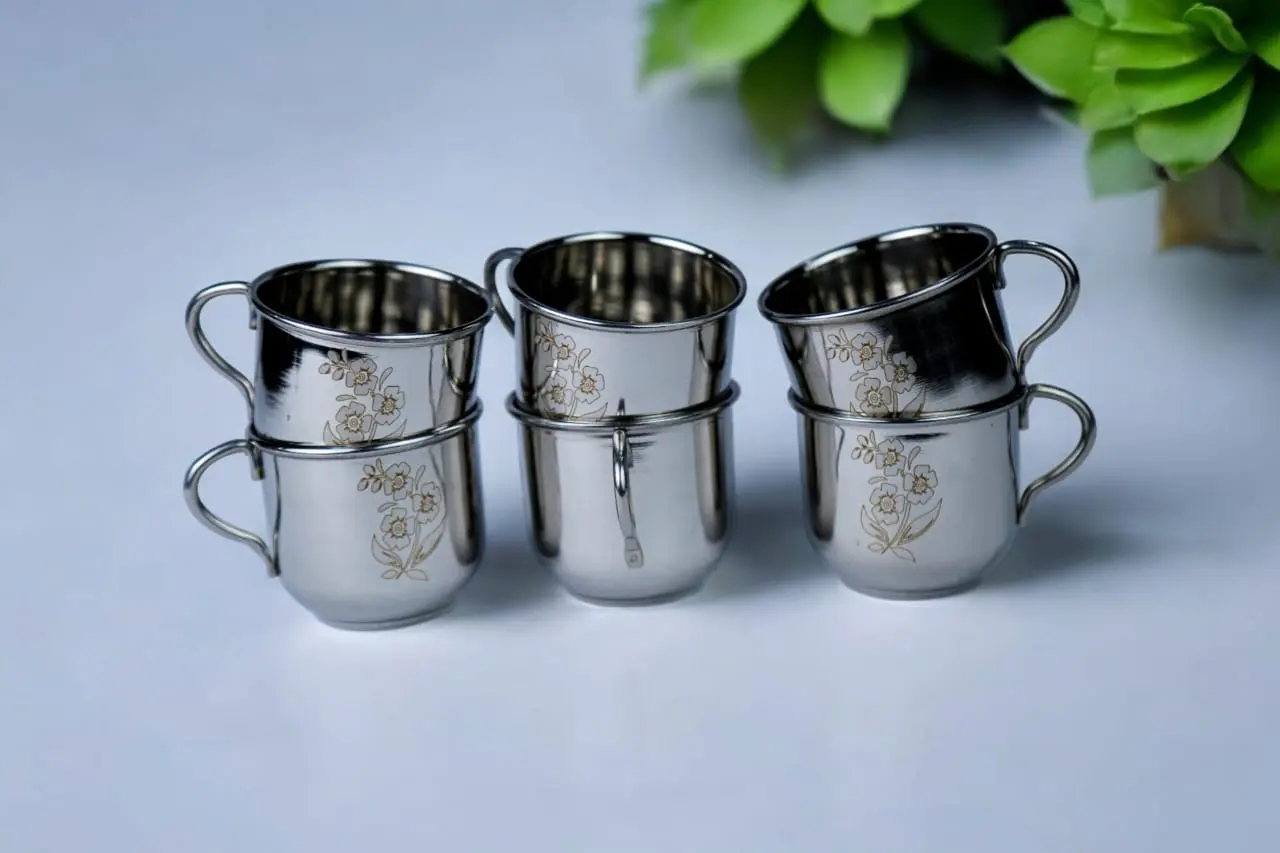 Classic Stainless Steel Tea Cup – Durable & Elegant Cup for Daily Use and Travel | Coffee and Tea Cup Set of 6 | 130 ML - Image 5