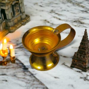 DINODINK Home Decor Purifying Brass Dhuna Loban Burner| Incense Burner Dhoop Dani Stand with Handle | Dhupachi | Gold