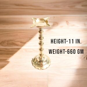 Dinodink Premium Handcrafted Brass Diya Oil Lamp Stand for Home Temple Office Mandir I Bengal Gacha Prodip I Pital Chaumukhi Diya I Diwali, Durga Pooja, Kali Pooja, Chat Puja I...