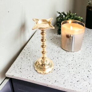 Dinodink Premium Handcrafted Brass Diya Oil Lamp Stand for Home Temple Office Mandir I Bengal Gacha Prodip I Pital Chaumukhi Diya I Diwali, Durga Pooja, Kali Pooja, Chat Puja I...