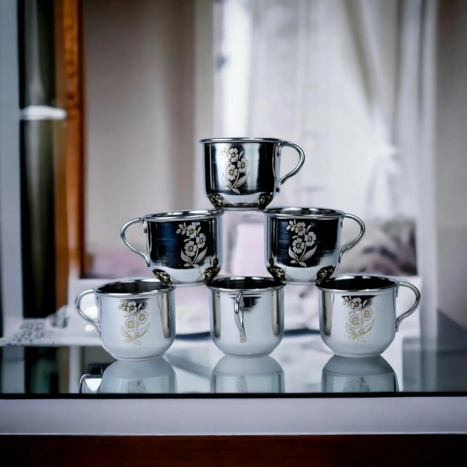 DINODINK Stainless Steel Cup Set | Coffee and Tea Cup Set of 6 150 M.L Each | Unbreakable Cups for Tea and Coffee