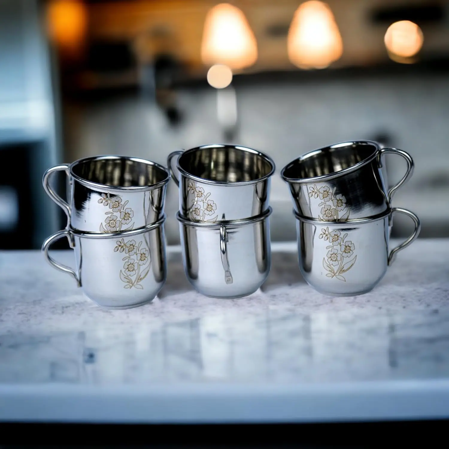 DINODINK Stainless Steel Cup Set | Coffee and Tea Cup Set of 6 150 M.L Each | Unbreakable Cups for Tea and Coffee